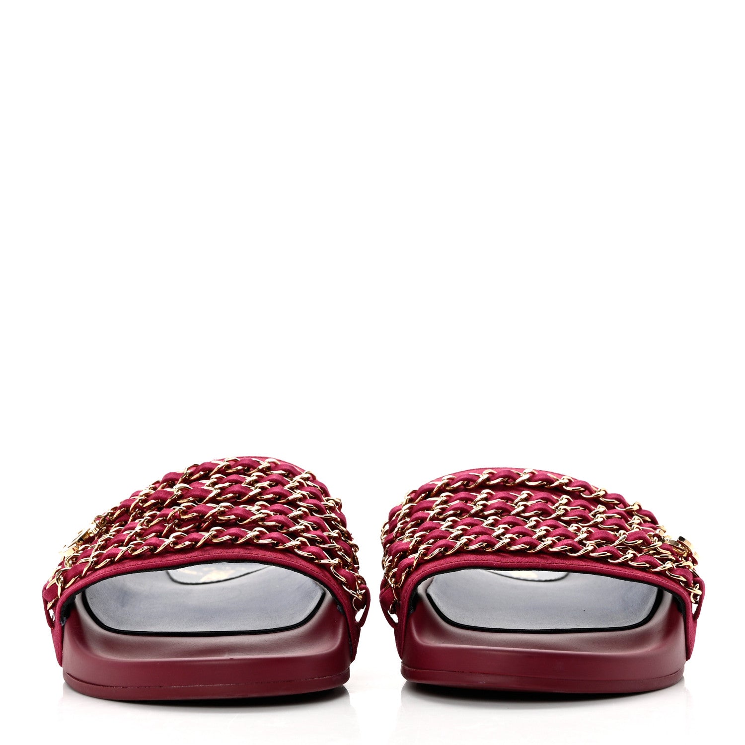 Chanel Satin Chain Flat Sandals 39 Dark Fuchsia 2 of 10