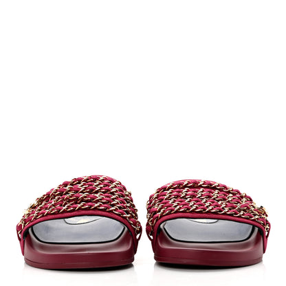 Chanel Satin Chain Flat Sandals 39 Dark Fuchsia 2 of 10