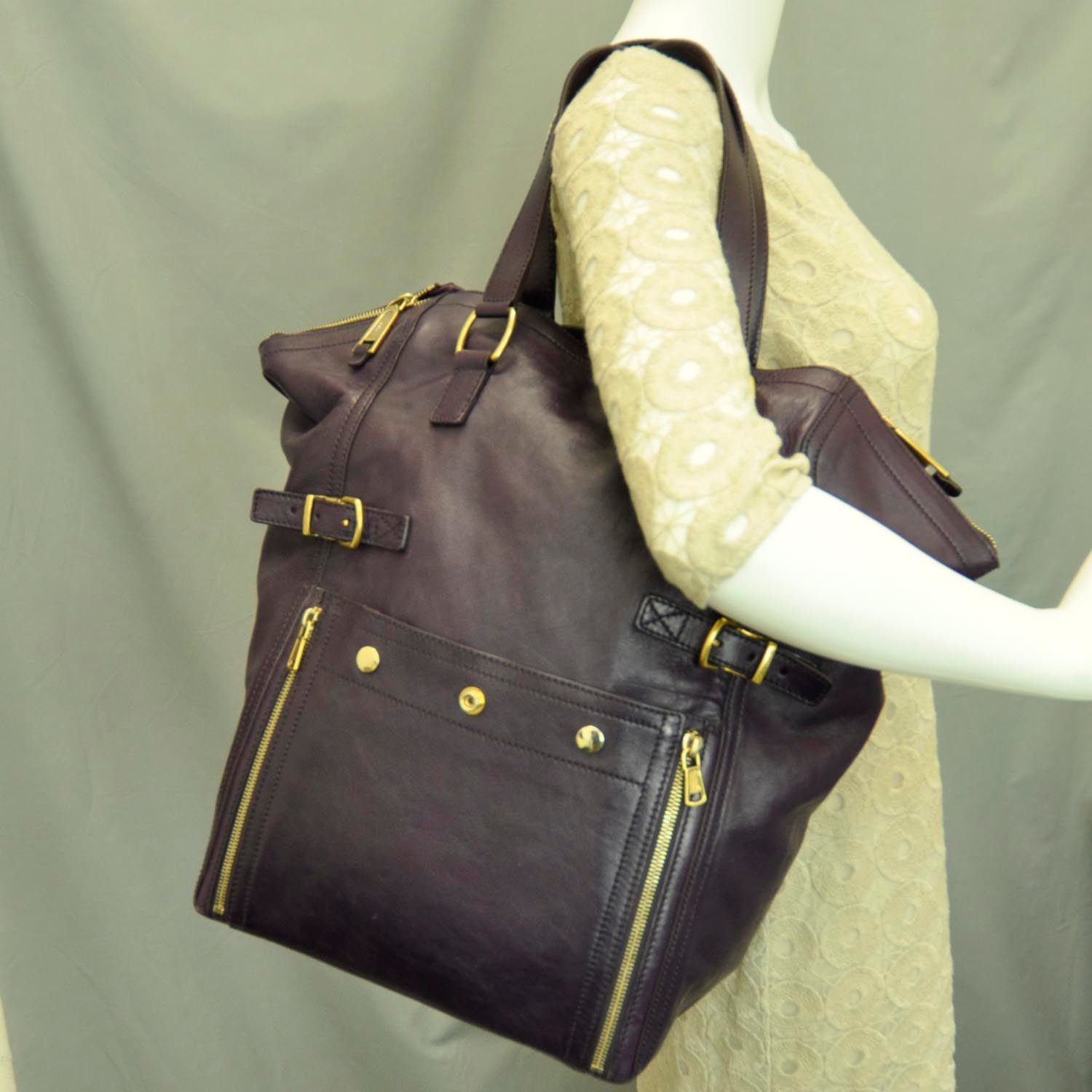 Saint Laurent Large Downtown Tote Purple 2 of 10