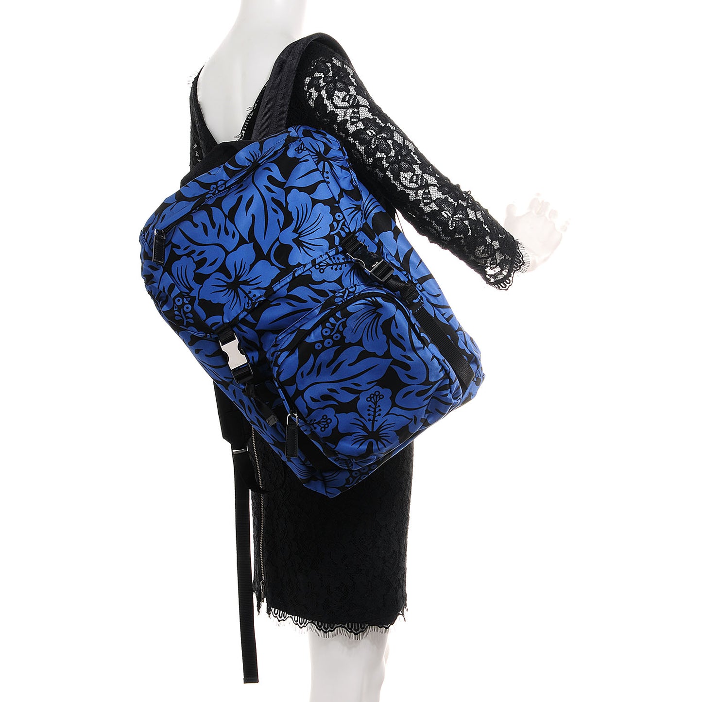 Tessuto Hibiscus Print Double Buckle Backpack Blue