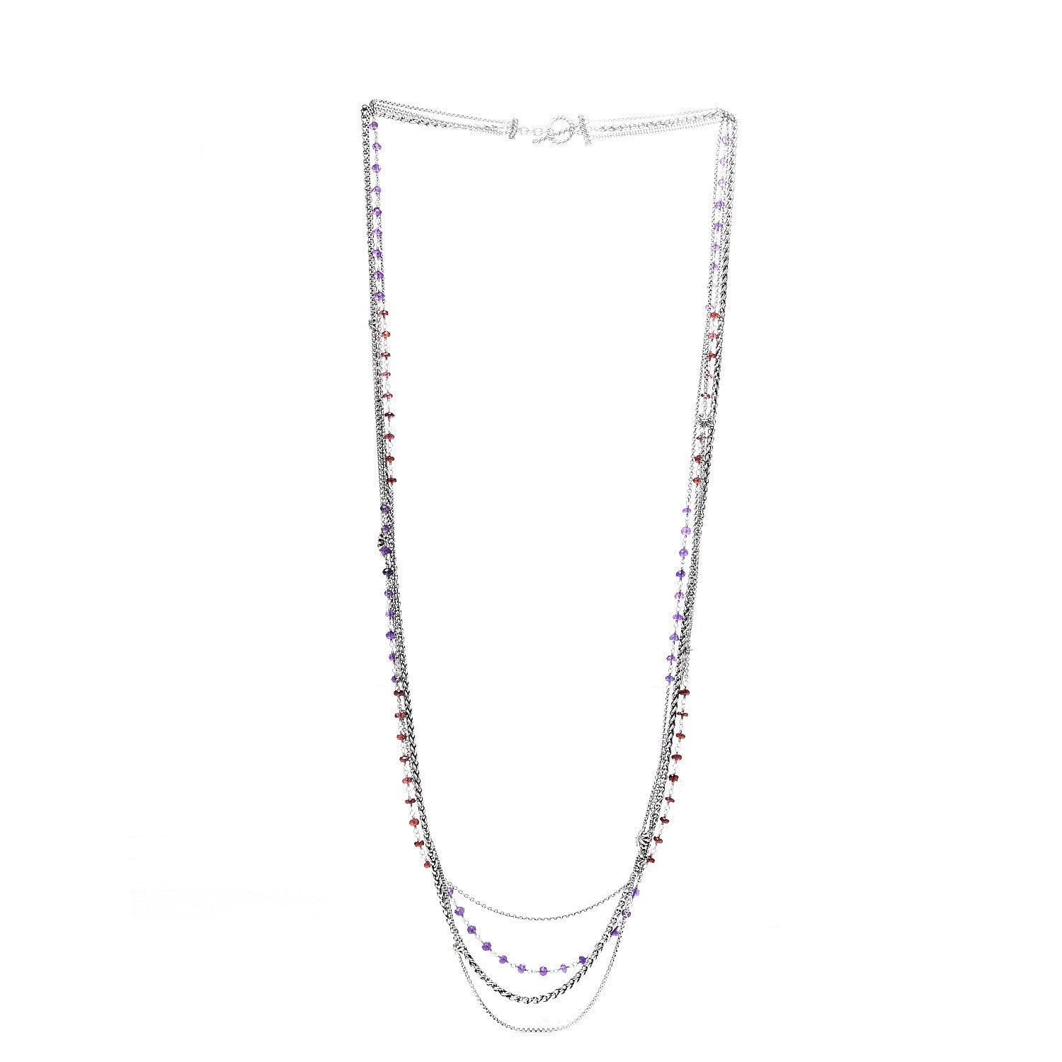 David Yurman Sterling Silver Amethyst Garnet Multi Strand Starburst Chain Bead Necklace 3 of 5