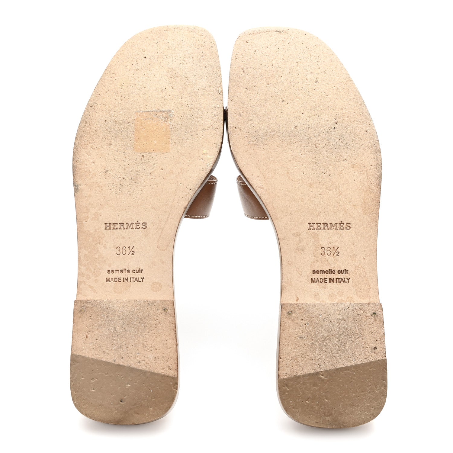 Hermes Box Calfskin Oran Sandals 36.5 Gold 6 of 9