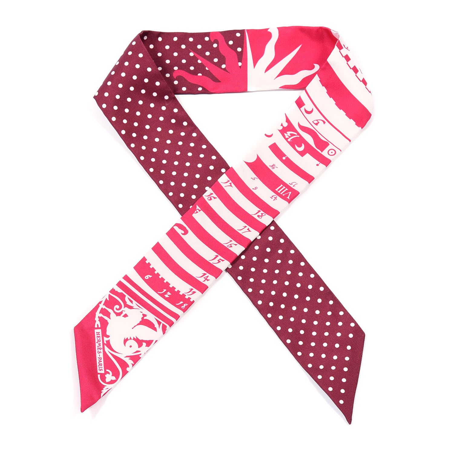 Hermes Silk Astrologie a Pois Twilly Fuchsia White Bordeaux 1 of 4