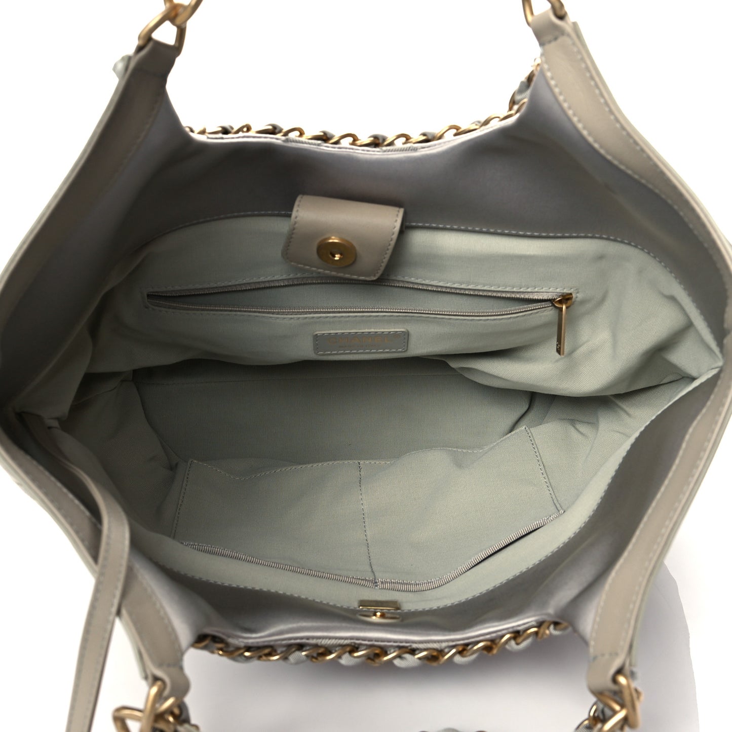 Nylon Grosgrain Quilted Lifestyle Shopping Bag Grey