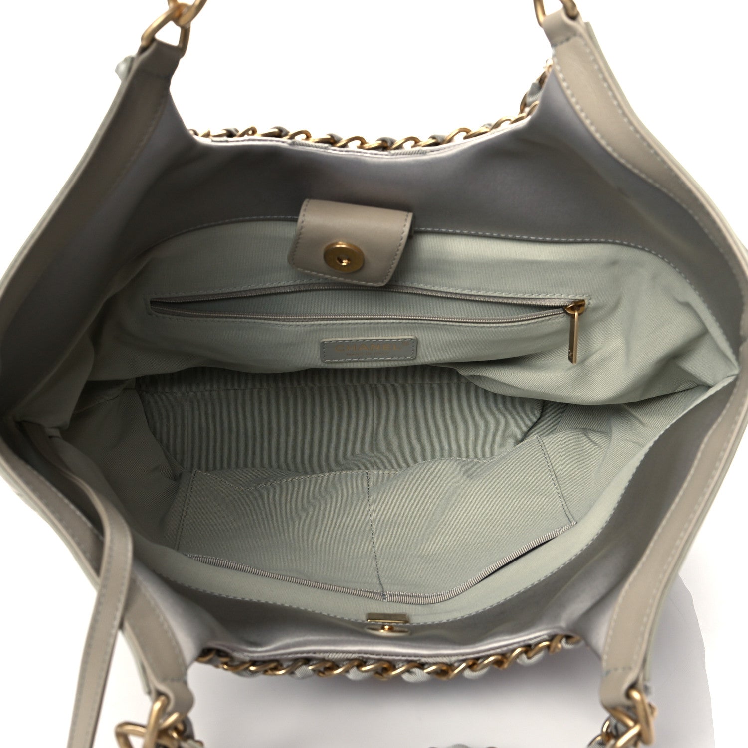 Chanel Nylon Grosgrain Quilted Lifestyle Shopping Bag Grey 5 of 10