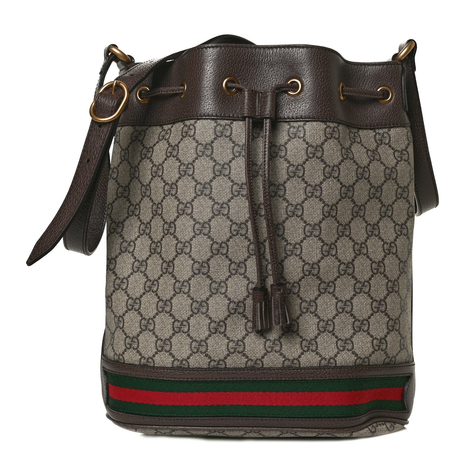 Gucci GG Supreme Monogram Web Ophidia Bucket Bag Brown 1 of 12