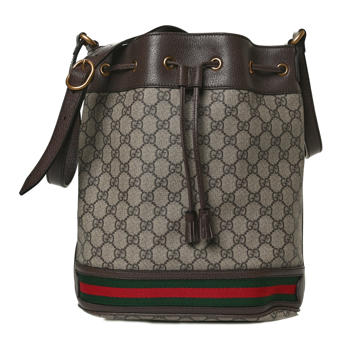 GG Supreme Monogram Web Ophidia Bucket Bag Brown