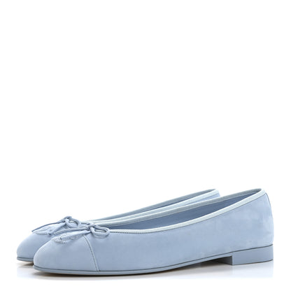 Chanel Suede Calfskin Cap Toe CC Ballerina Flats 39 Light Blue 4 of 10