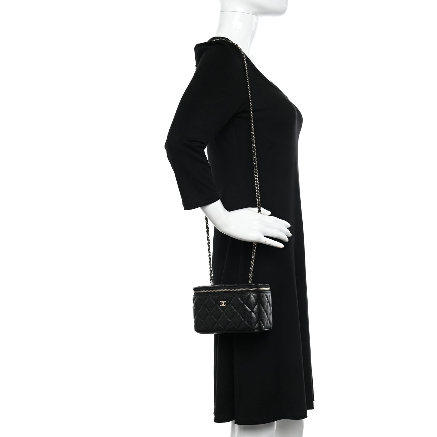 Caviar Quilted Small Vanity Case With Chain Black