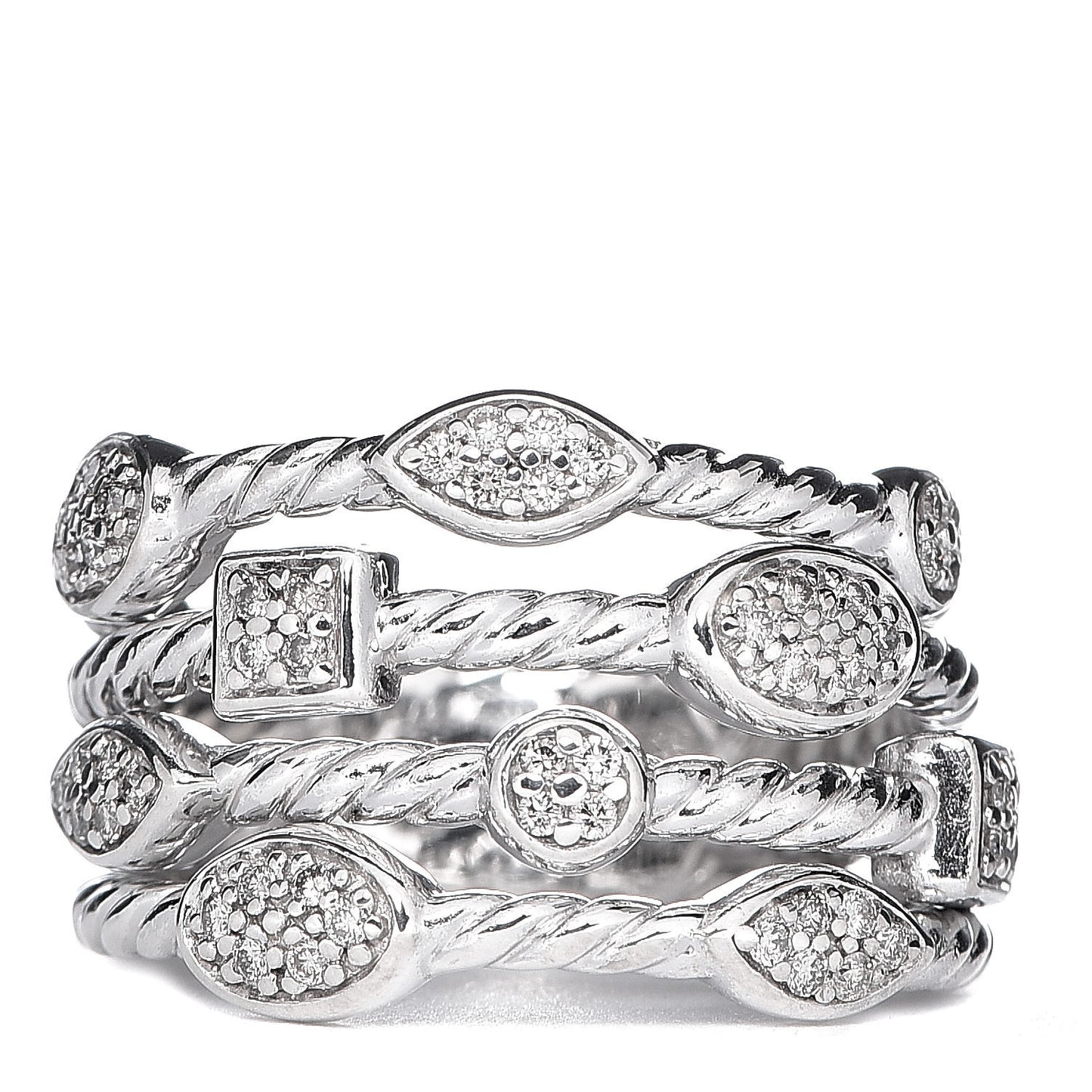 Sterling Silver Diamond Confetti 4 Row Ring 50 5.5