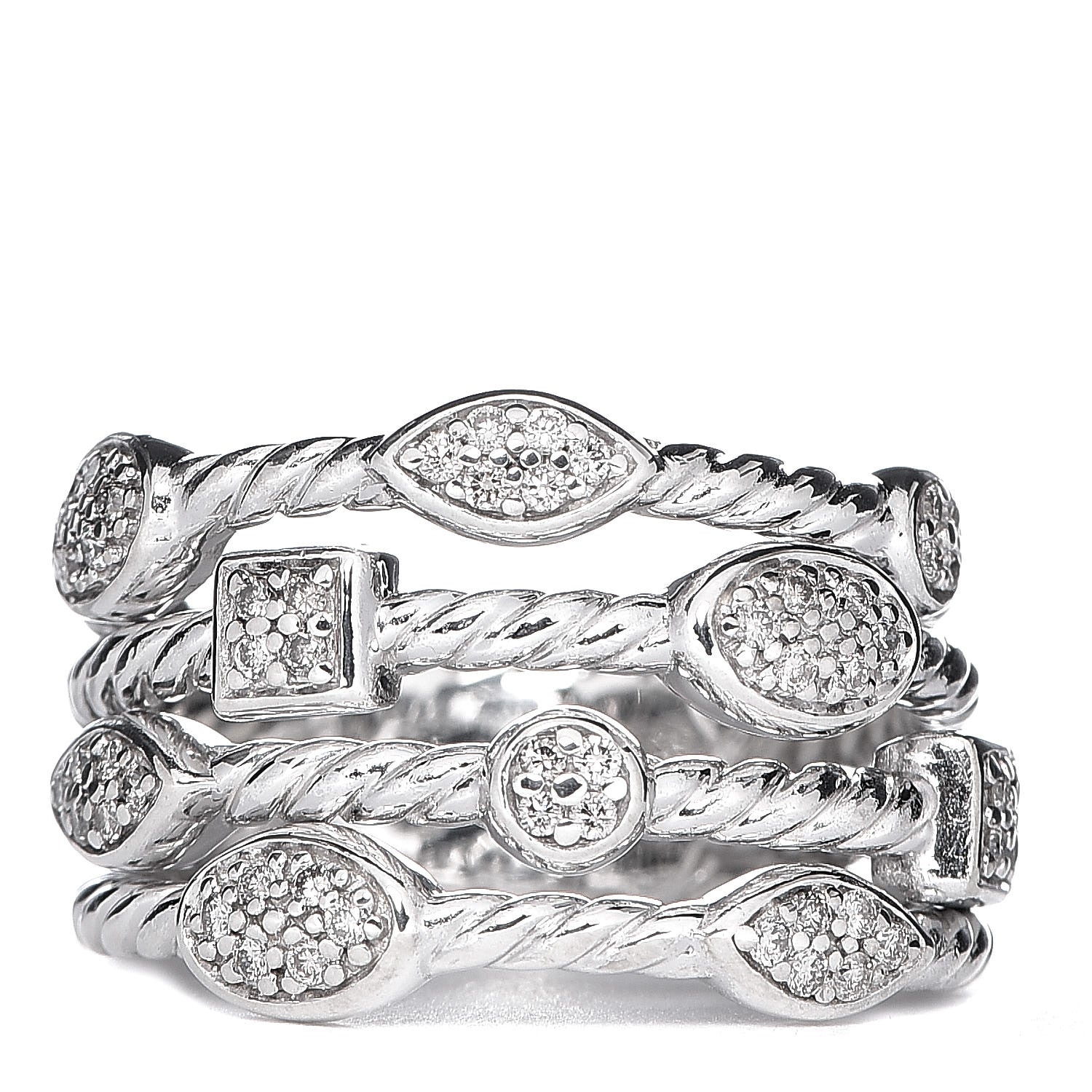 David Yurman Sterling Silver Diamond Confetti 4 Row Ring 50 5.5 1 of 6