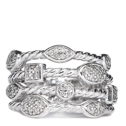David Yurman Sterling Silver Diamond Confetti 4 Row Ring 50 5.5 1 of 6
