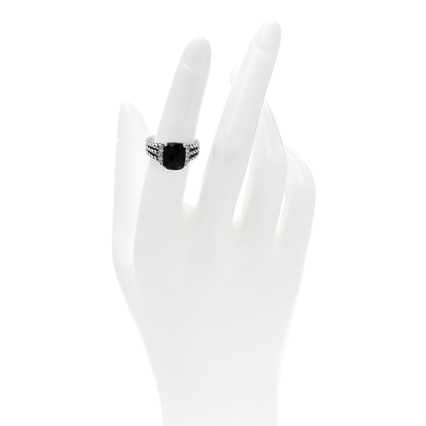 Sterling Silver Diamond Black Onyx 10mm Petite Wheaton Ring 51 5.75