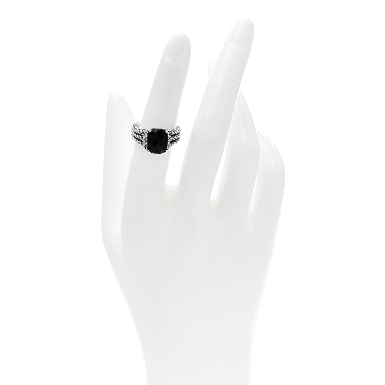 David Yurman Sterling Silver Diamond Black Onyx 10mm Petite Wheaton Ring 51 5.75 2 of 5