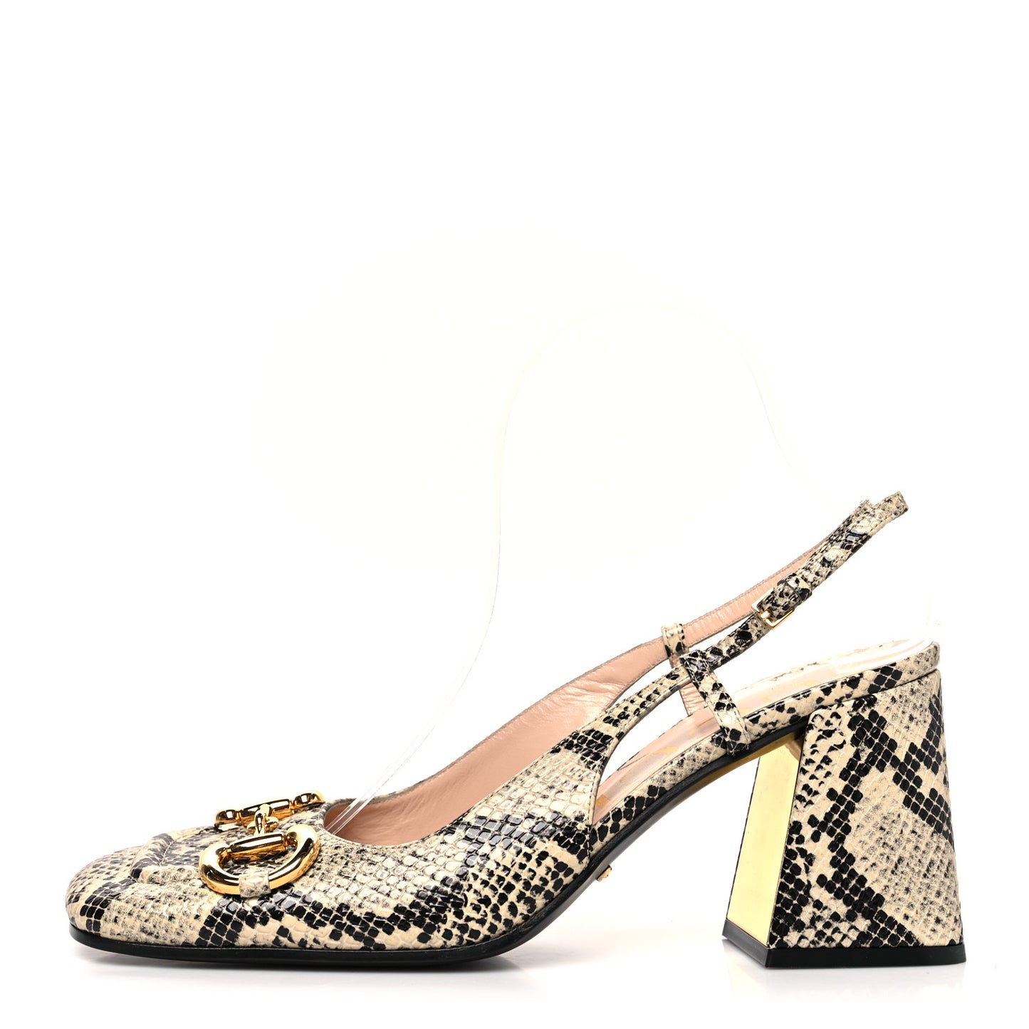 Calfskin Python Print Horsebit 75mm Slingback Pumps 39.5 Beige Avana