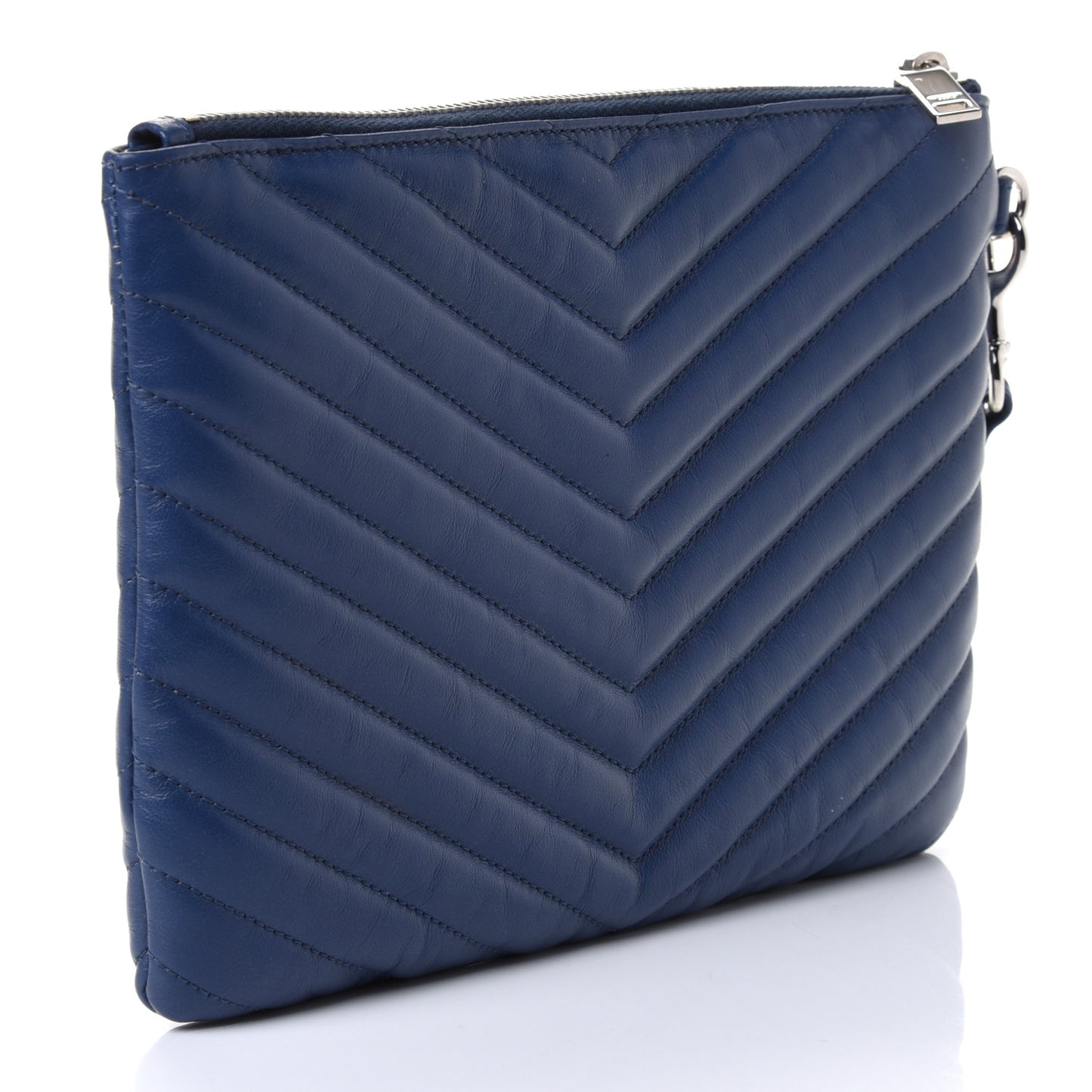 Calfskin Matelasse Chevron Monogram A5 Wristlet Medium Blue