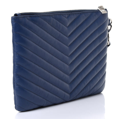 Saint Laurent Calfskin Matelasse Chevron Monogram A5 Wristlet Medium Blue 2 of 4