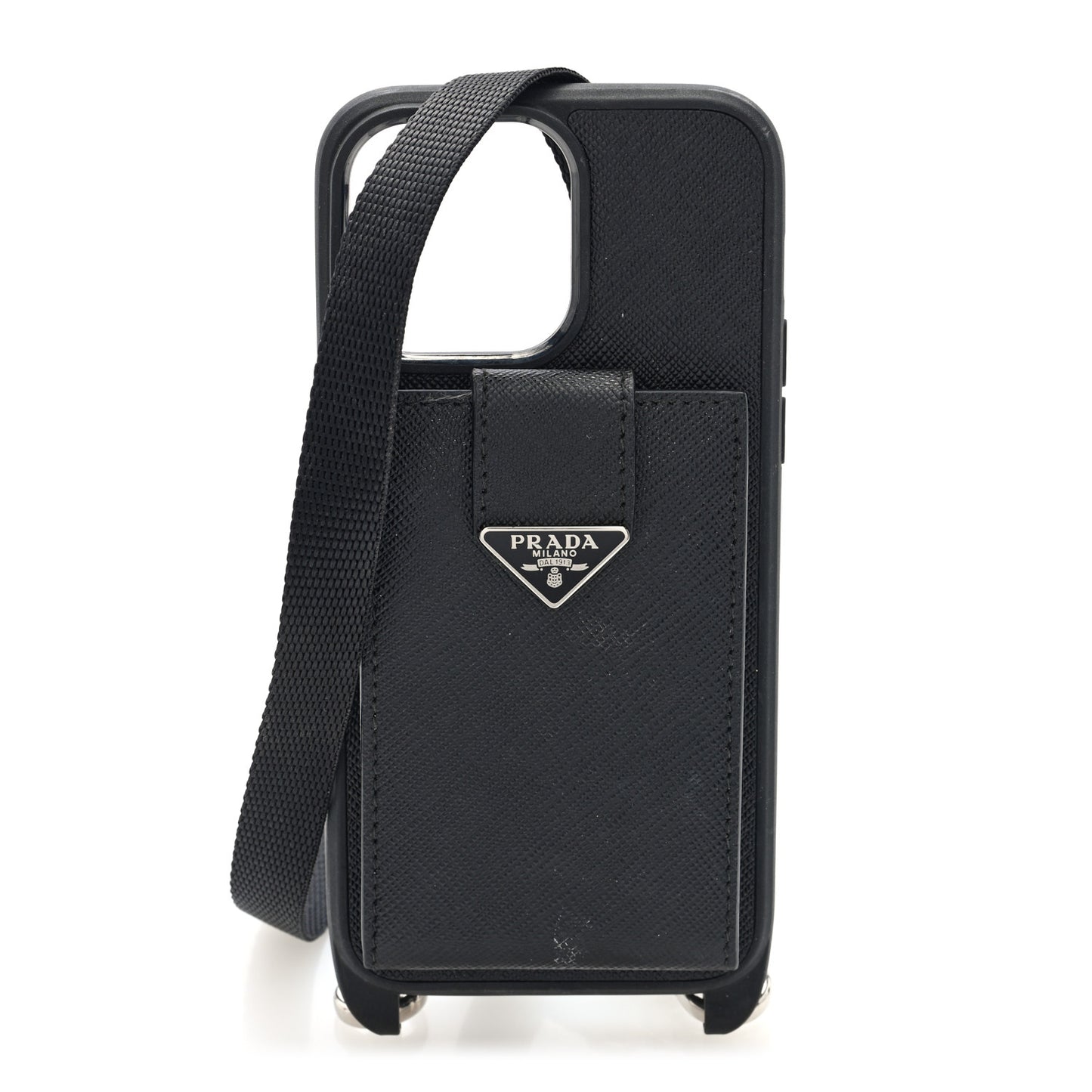 Saffiano iPhone 16 Pro Max Case With Strap Black