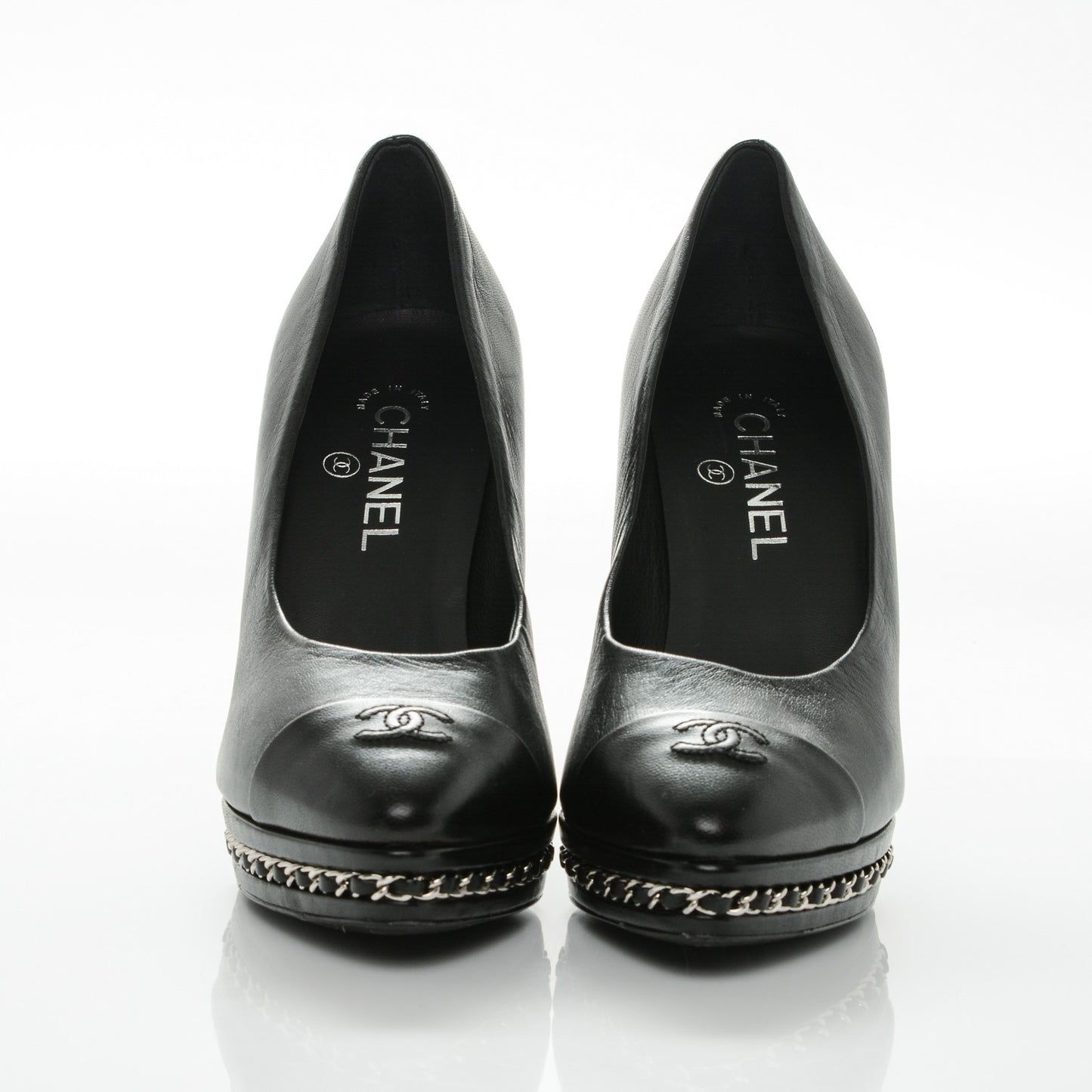 Calfskin Platform Chain Pumps 39.5 Black