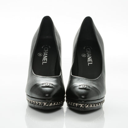 Chanel Calfskin Platform Chain Pumps 39.5 Black 2 of 7