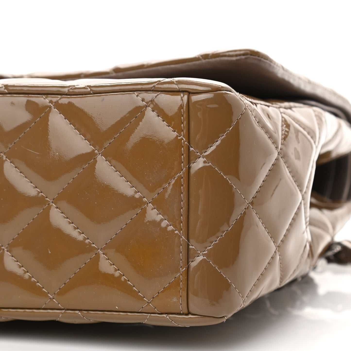 Patent Calfskin Quilted Maxi Double Flap Grey