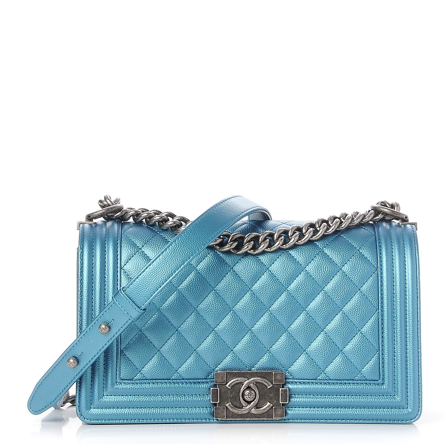 Chanel Metallic Caviar Quilted Medium Boy Flap Turquoise 1 of 8