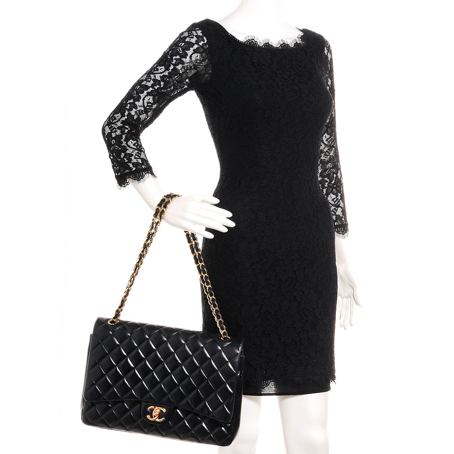 Lambskin Quilted Maxi Double Flap Black