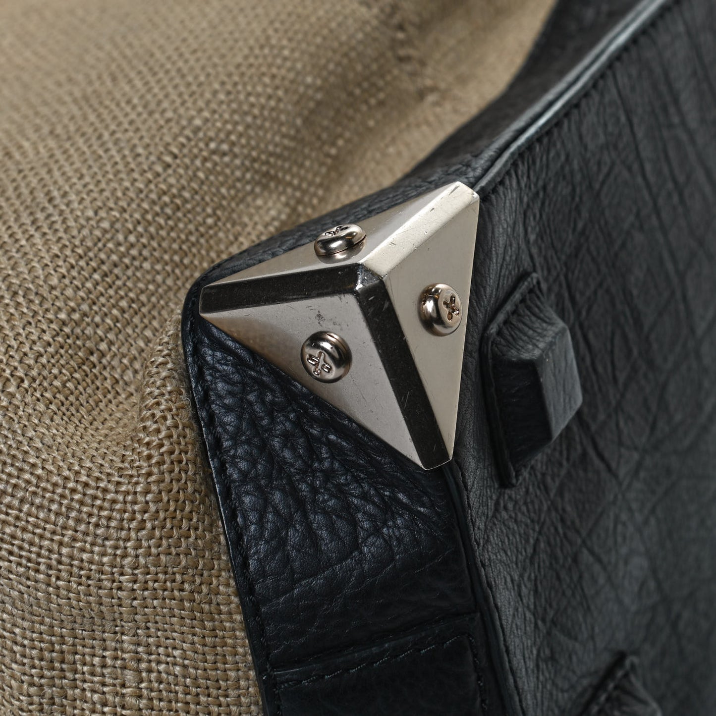 Pebbled Calfskin Canvas Small Emile Khaki Silver Hardware