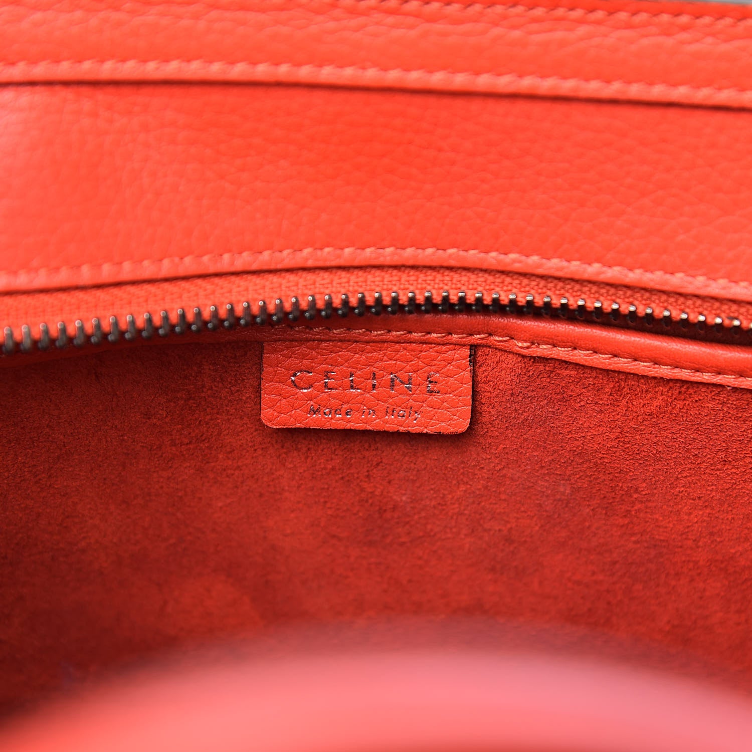 Celine Drummed Calfskin Nano Luggage Vermillion 6 of 14