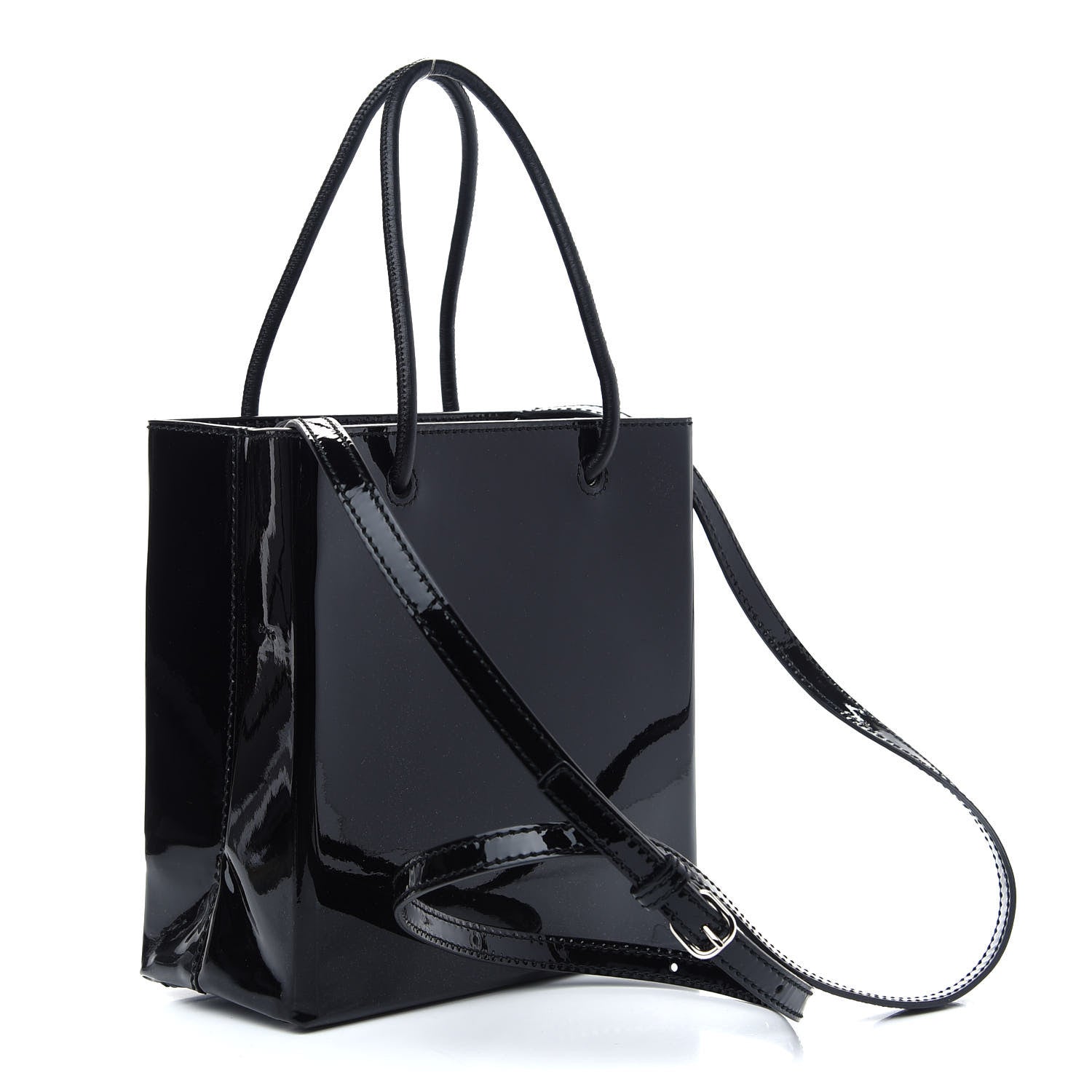 Balenciaga Patent Calfskin Logo Shopping Tote XXS Black 3 of 10