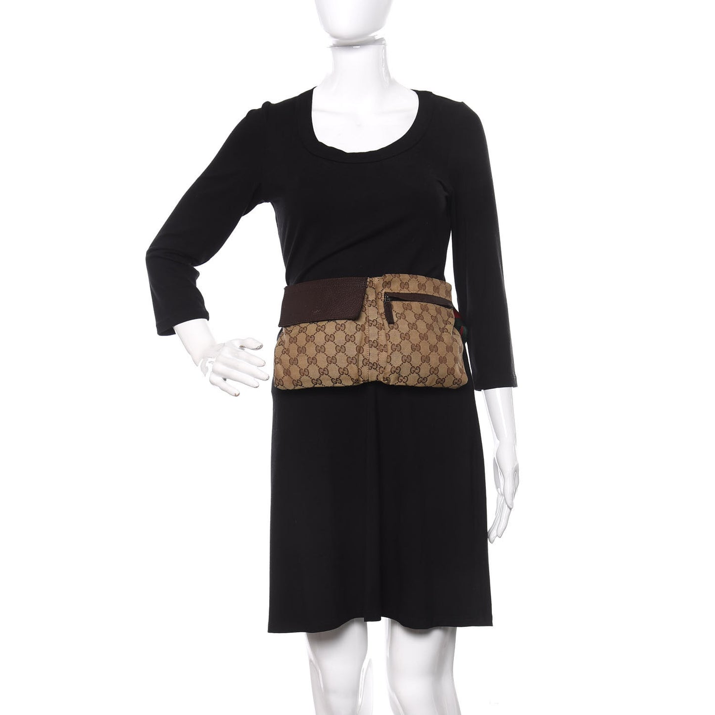 GG Monogram Web Double Pocket Belt Bag Dark Brown