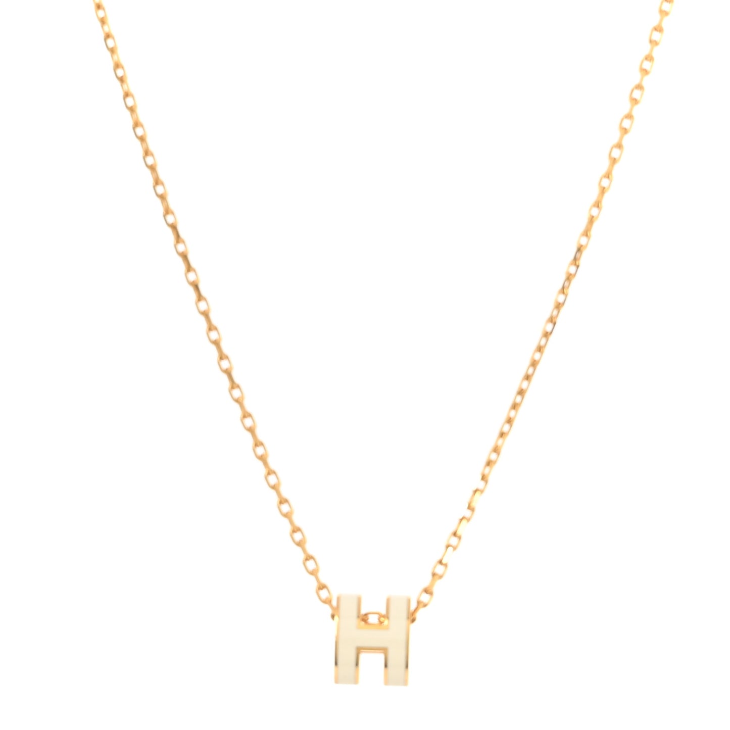 Lacquered Gold Mini Pop H Pendant Necklace White