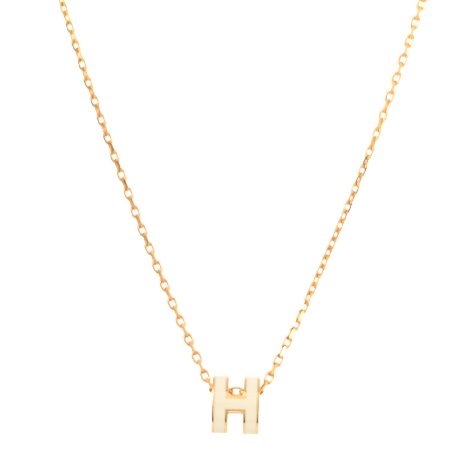 Hermes Lacquered Gold Mini Pop H Pendant Necklace White 1 of 4