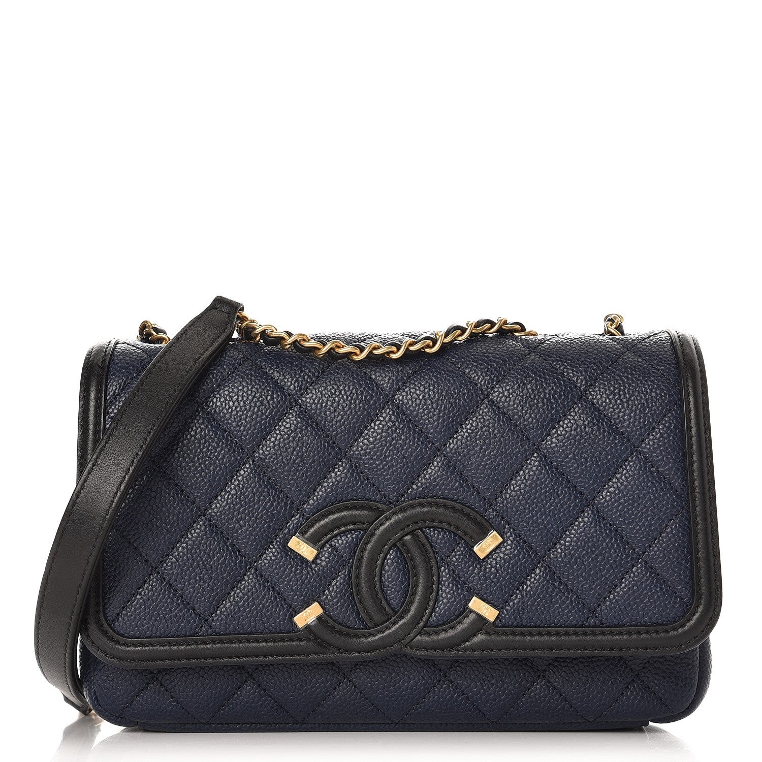 Chanel Caviar Quilted Small CC Filigree Flap Navy Black 1 of 8