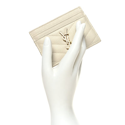 Saint Laurent Grain De Poudre Matelasse Chevron Monogram Credit Card Case Crema Soft 2 of 9