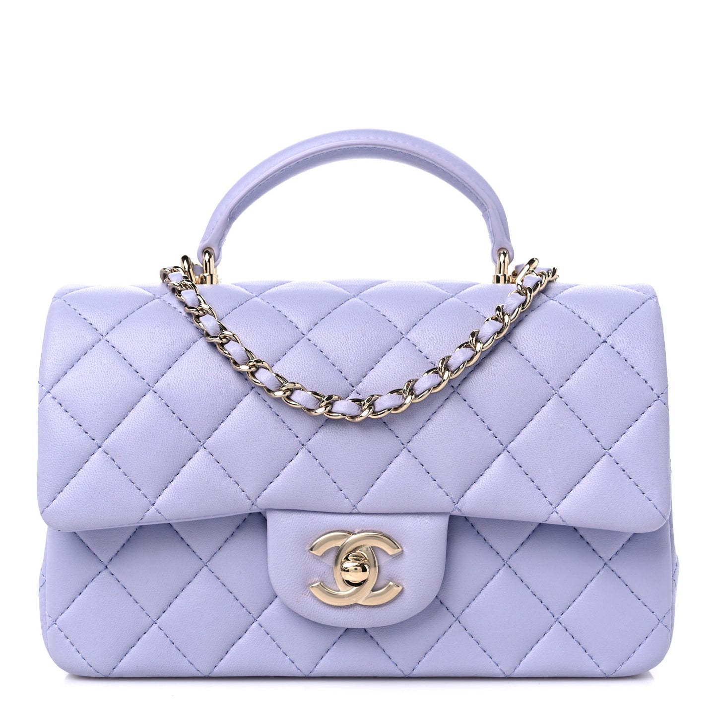 Lambskin Quilted Mini Top Handle Rectangular Flap Light Purple