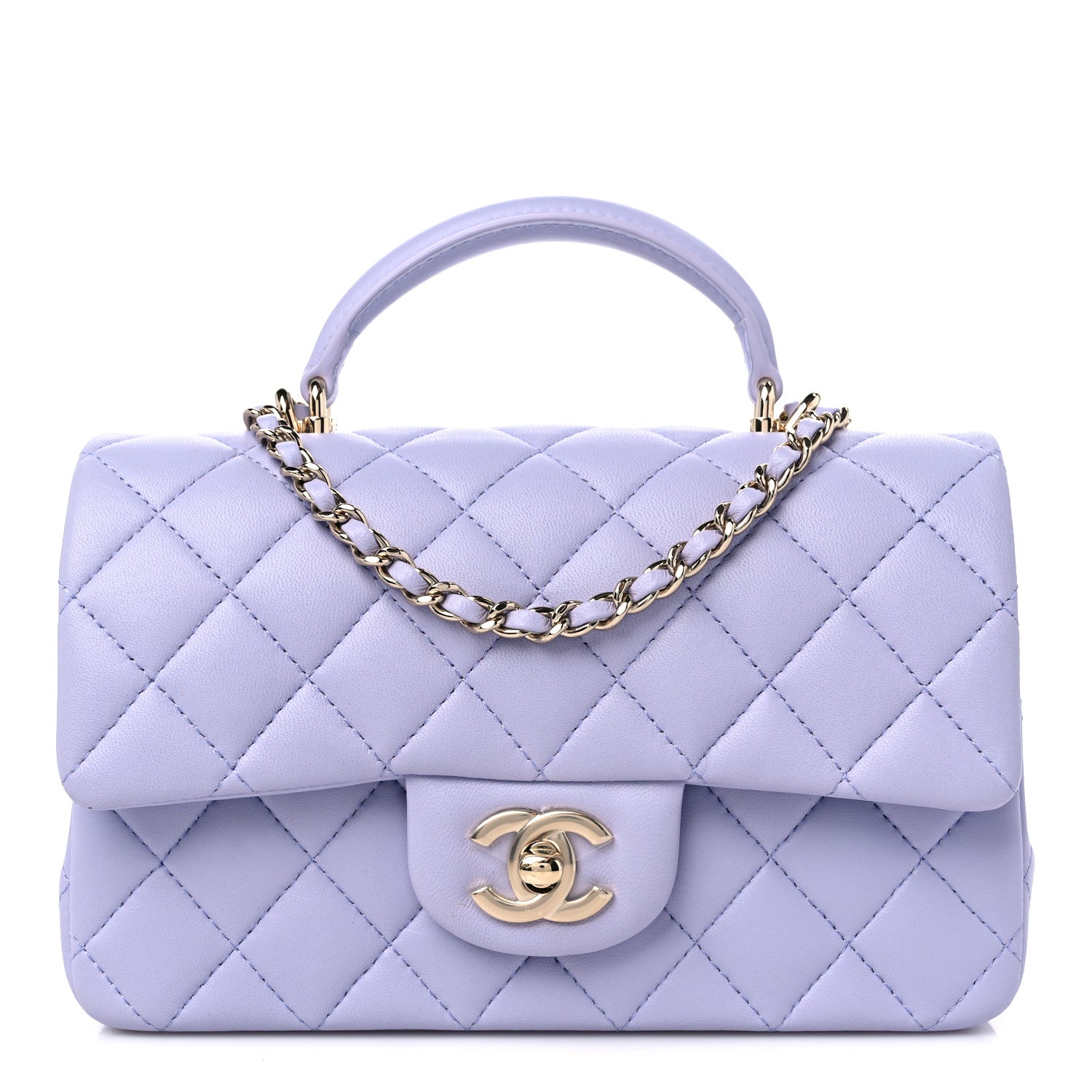 Chanel Lambskin Quilted Mini Top Handle Rectangular Flap Light Purple 1 of 9
