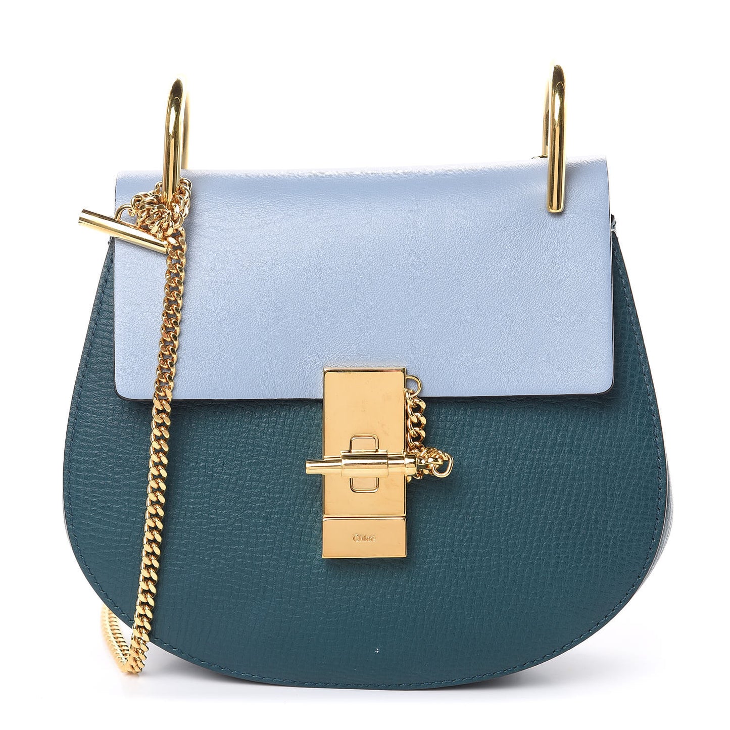 Grained Calfskin Lambskin Mini Bi-Color Drew Shoulder Bag Cloudy Blue