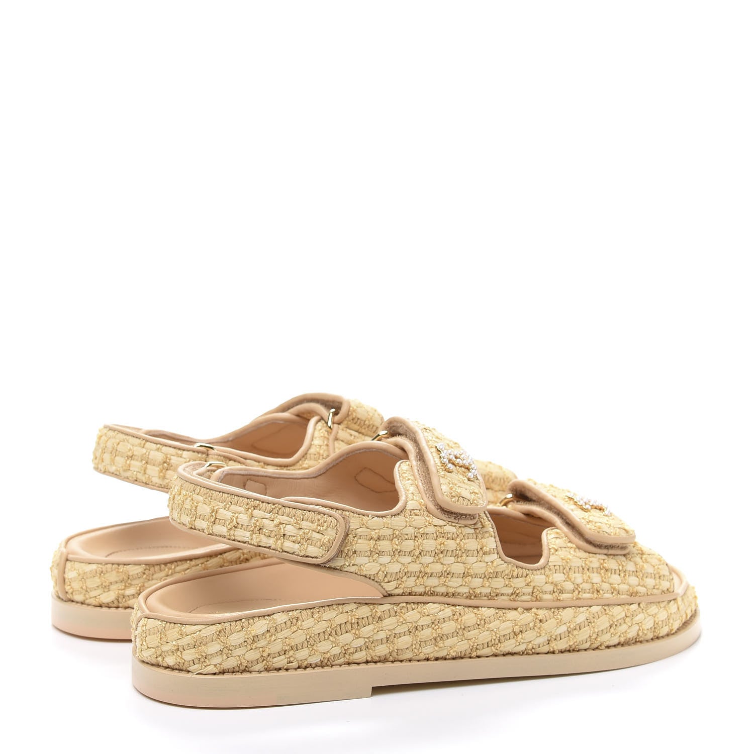 Chanel Braided Fabric Velcro Dad Sandals 38 Beige 4 of 9