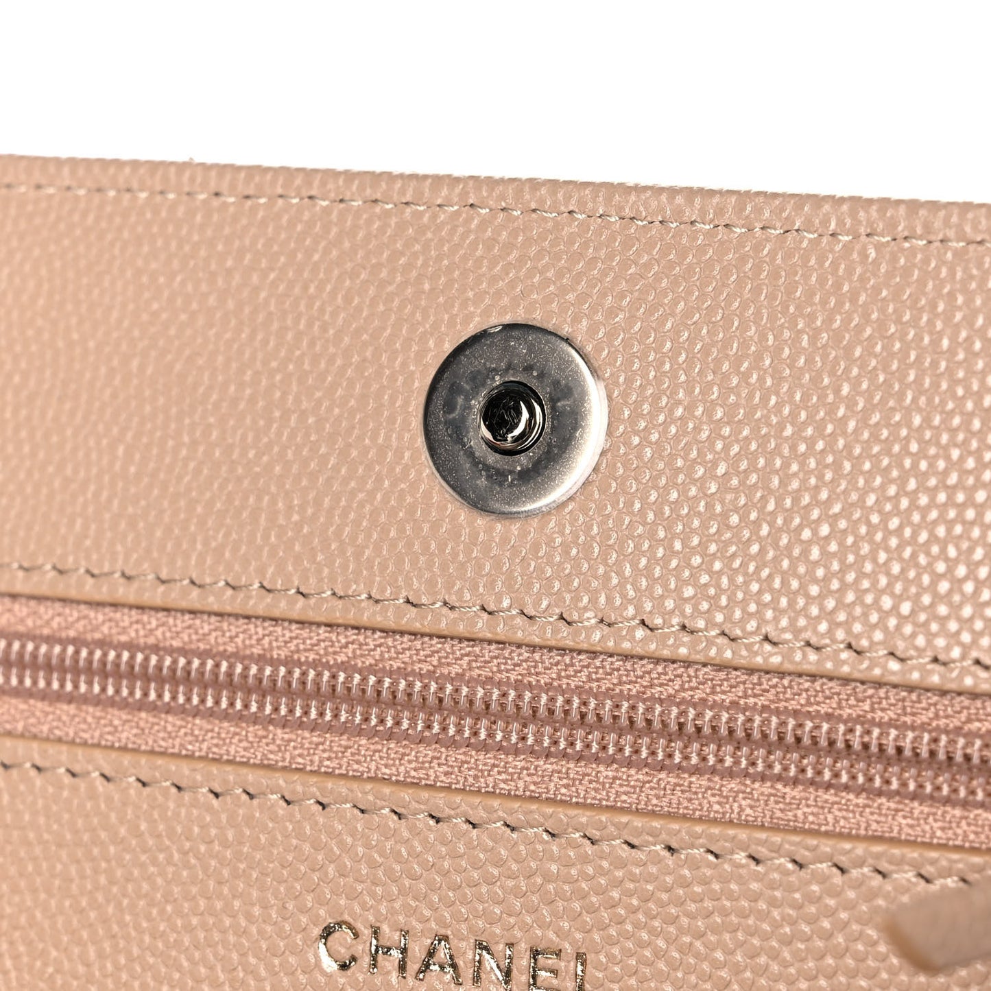 Caviar Quilted Crystal CC Wallet On Chain WOC Beige