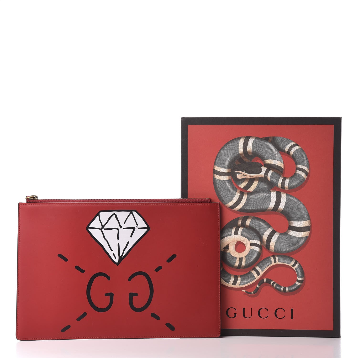 Gucci Calfskin GucciGhost Print Pouch Hibiscus Red 8 of 8