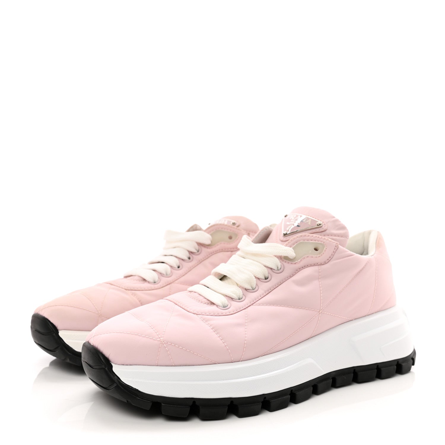Prada Re-Nylon Piuma Metal Triangle Logo Quilted 45mm Sneakers 37 Alabastro 3 of 14