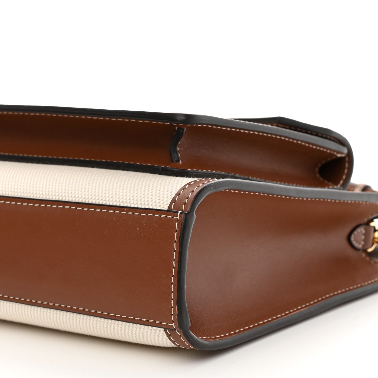 Canvas Smooth Calfskin Two Tone Mini Pocket Bag Natural Malt Brown