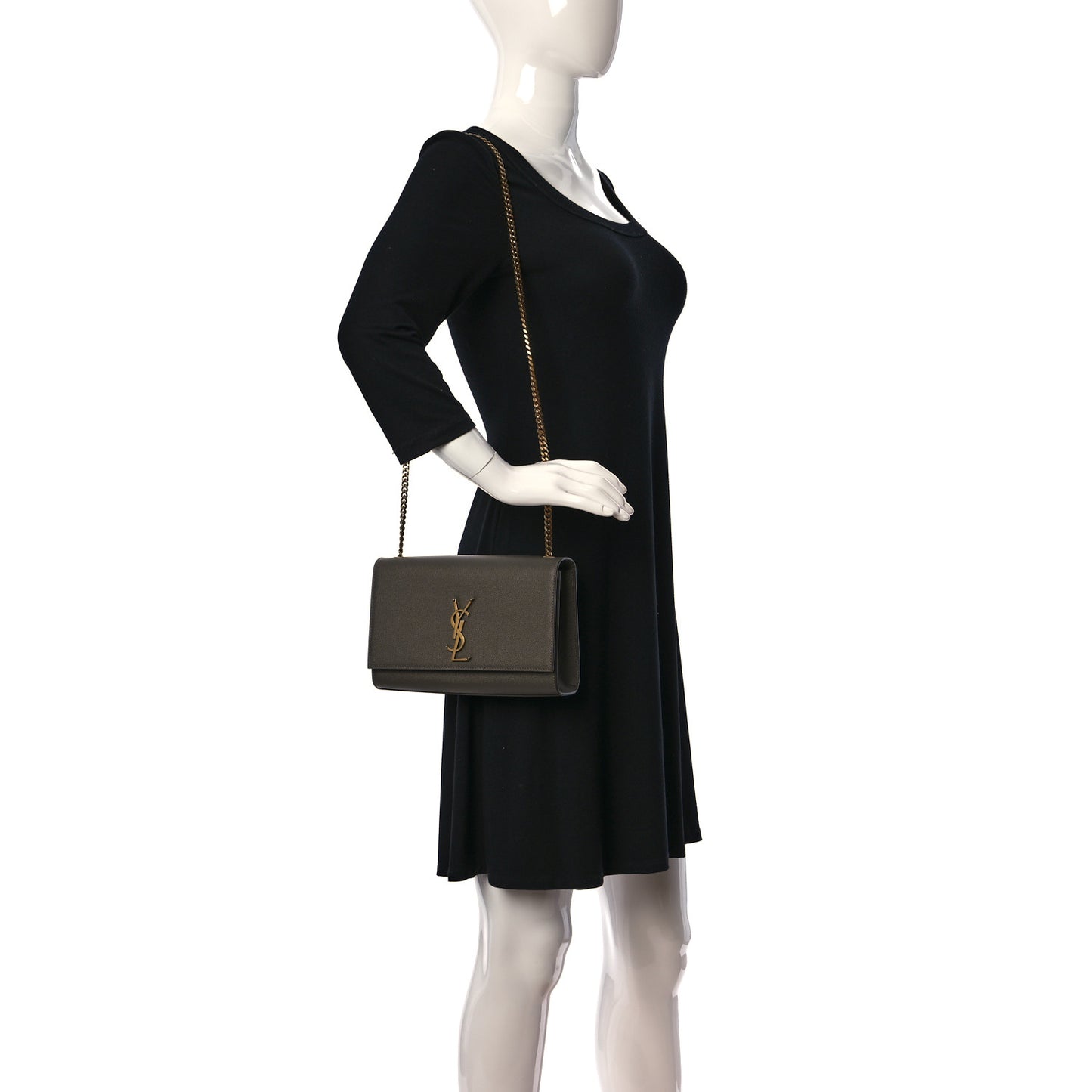 Grain De Poudre Medium Classic Monogram Kate Satchel Earth Grey