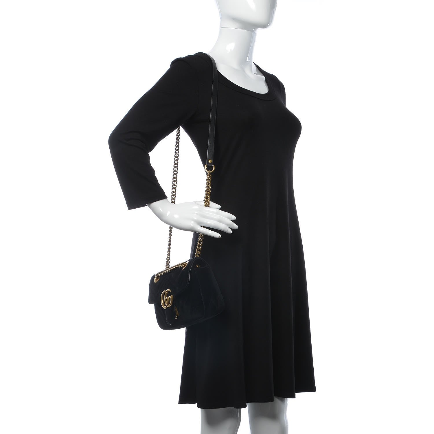 Gucci Velvet Matelasse Mini GG Marmont Shoulder Bag Black 2 of 12