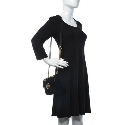 Gucci Velvet Matelasse Mini GG Marmont Shoulder Bag Black 2 of 12
