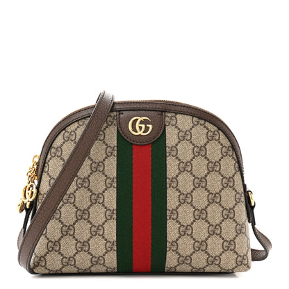 Gucci GG Supreme Monogram Textured Dollar Calfskin Web Small Ophidia Dome Shoulder Bag Beige Ebony New Acero 1 of 13
