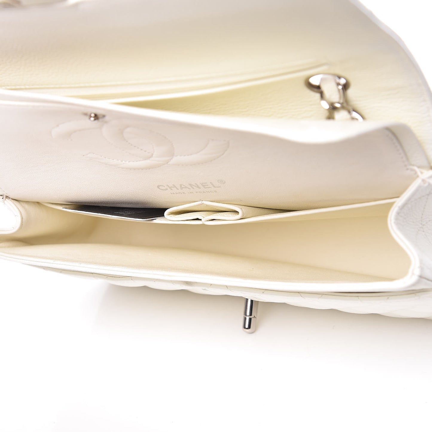 Caviar Quilted Medium Double Flap White