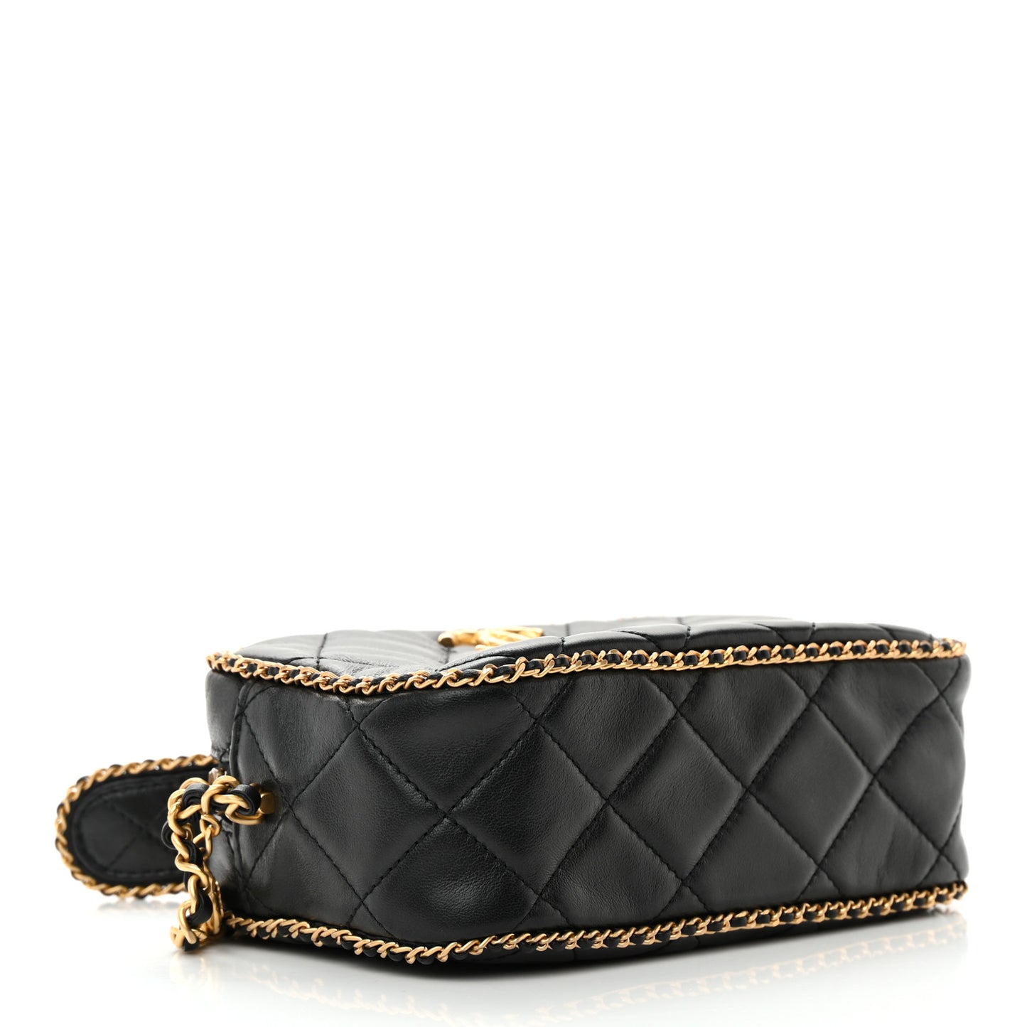 Lambskin Quilted Chain CC Mini Camera Case Black