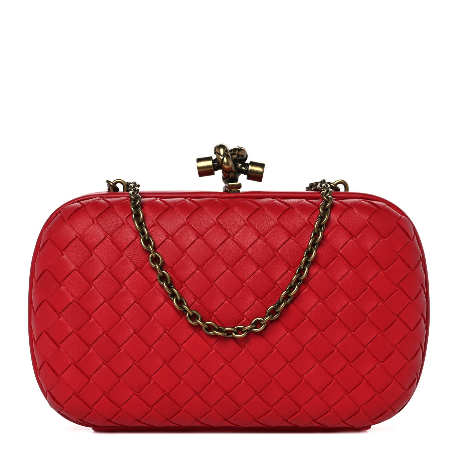 Bottega Veneta Nappa Intrecciato Chain Knot Clutch China Red 1 of 7
